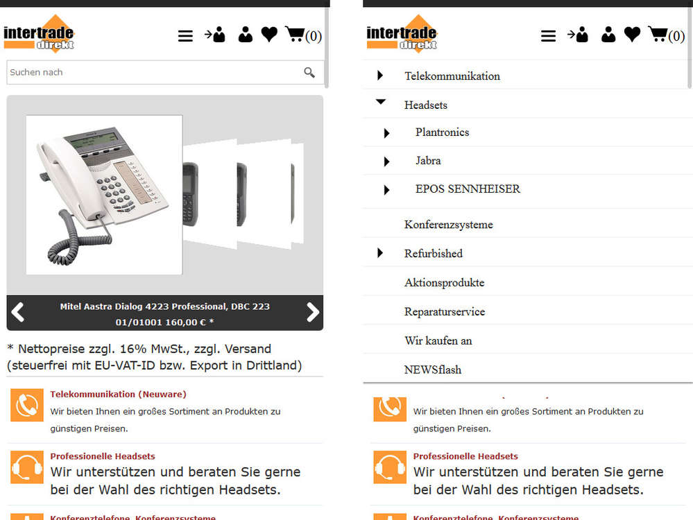 Intertrade - epages 6 Shop mit Responsive Mobile Design