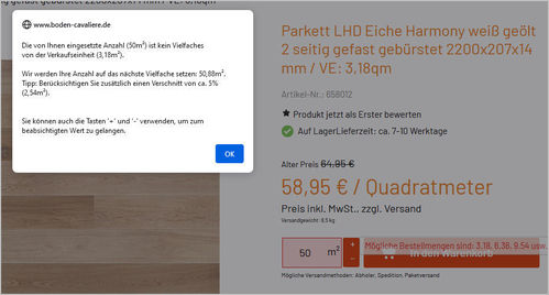 Popup & Automatische Anpassung der Mengenangabe bei epages 6 base Shops