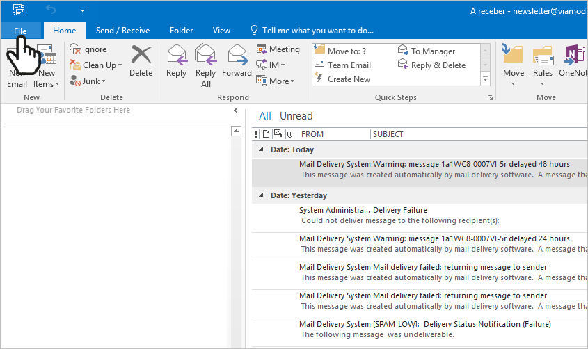 mail delivery system failure outlook