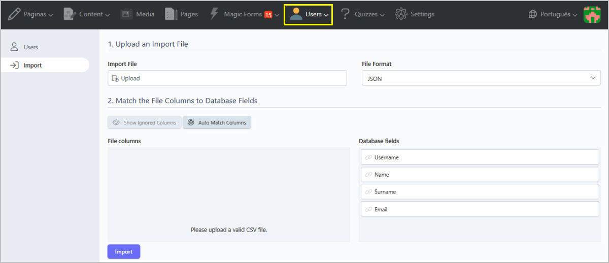 Online QuizManager Back Office Management of quiz participants