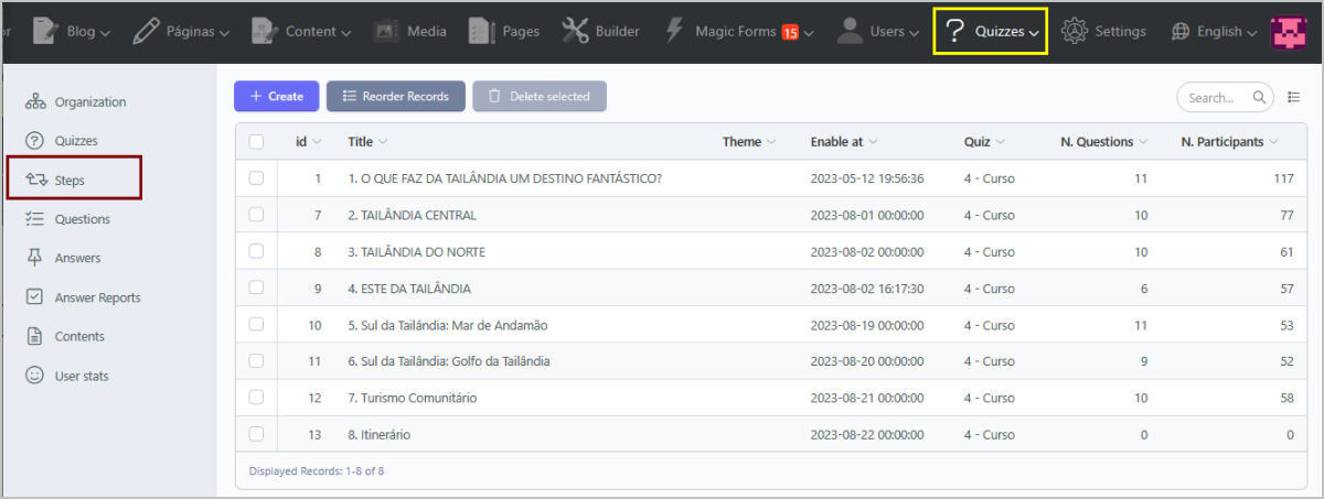 Gestão de Back Office de um Quiz Online QuizManager - Passos