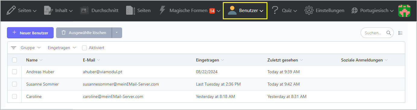 Online QuizManager Back Office Verwaltung der Quizteilnehmer