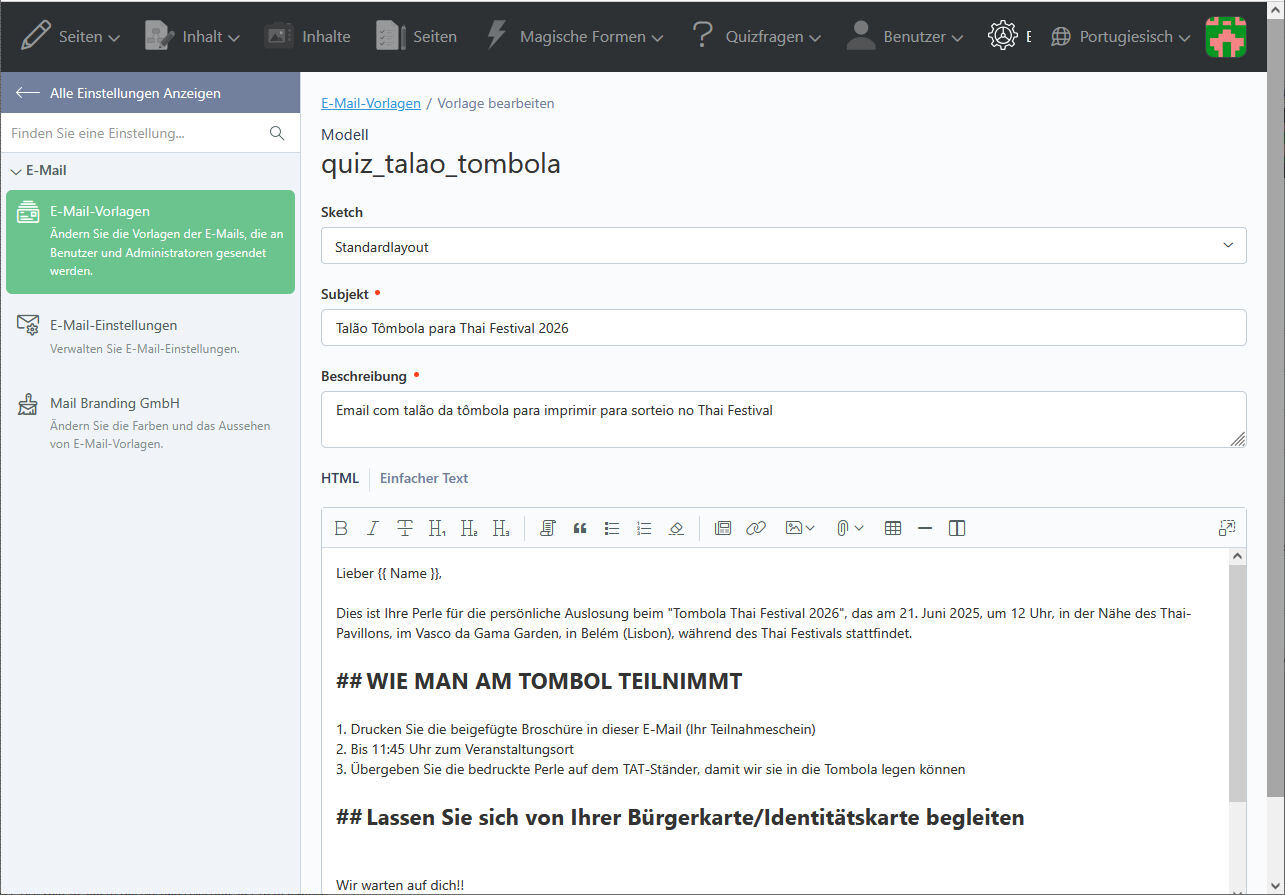 Quiz Manager PDF Teilnahmeschein für Verlosung  