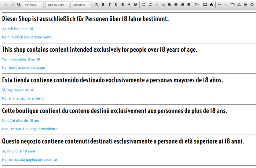 Each language section begins with a horizontal line. This line should not be removed.