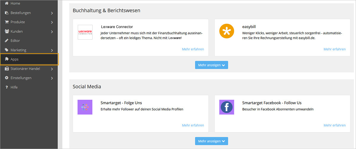 Auf Deinem epages Shop gehe auf „Apps“ und unter „Buchhaltung & Berichtwesen“ klicke auf die App „Lexware Connector“ Auf Deinem epages Shop gehe auf „Apps“ und unter „Buchhaltung & Berichtwesen“ klicke auf die App „Lexware Connector“