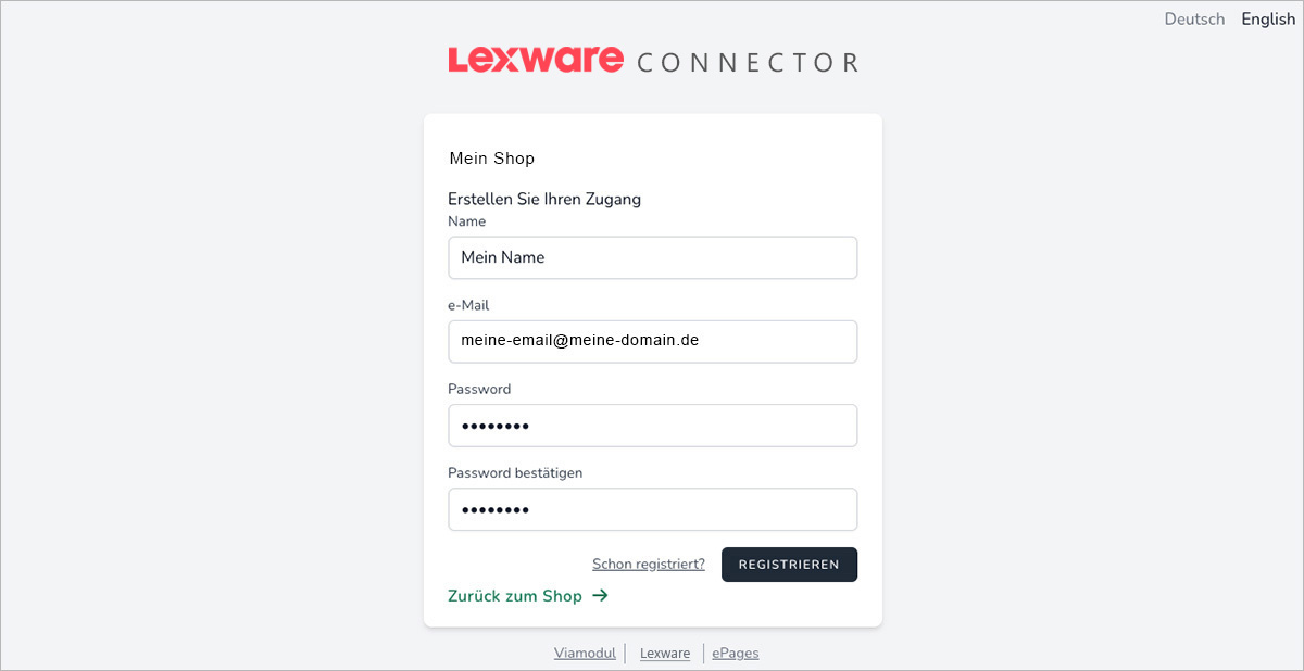 Registriere Dich auf der App „Lexware Connector“, so dass Du Dich in die App einloggen kannst. Registriere Dich auf der App „Lexware Connector“, so dass Du Dich in die App einloggen kannst.