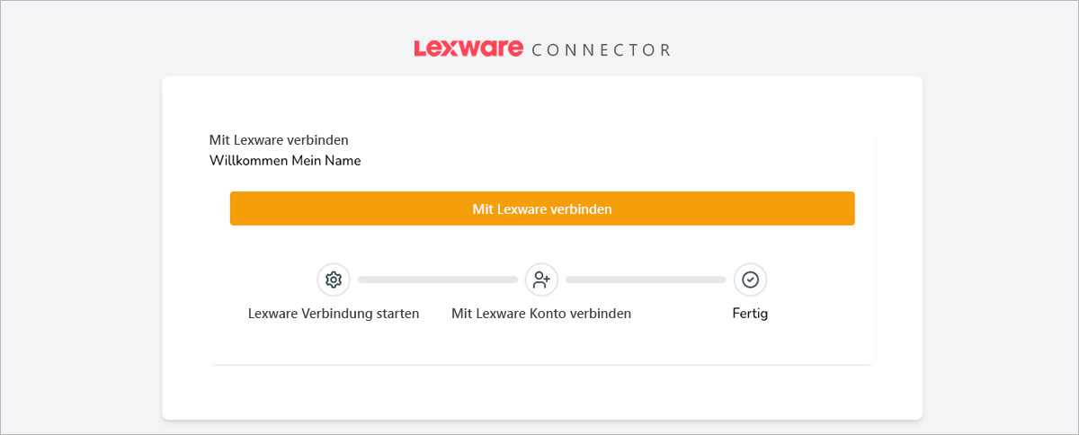 Klicke auf „Mit Lexware verbinden“ um den Connector mit Deinem Lexware Konto zu verbinden Klicke auf „Mit Lexware verbinden“ um den Connector mit Deinem Lexware Konto zu verbinden