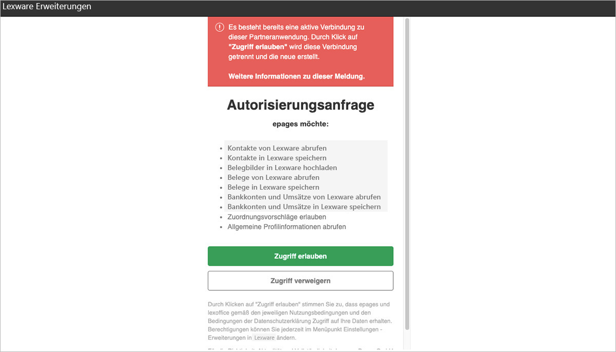 Erlaube den Zugriff des Connectors. Erlaube den Zugriff des Connectors.