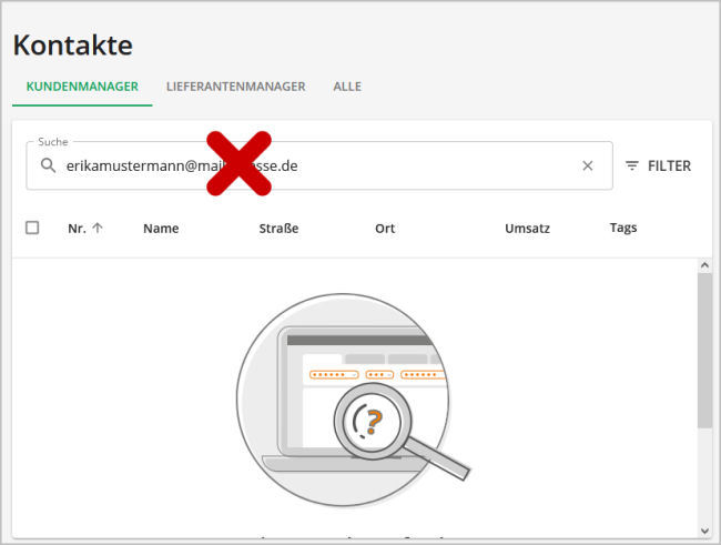Keine Suche nach E-Mailadressen auf Lexware möglich Keine Suche nach E-Mailadressen auf Lexware möglich