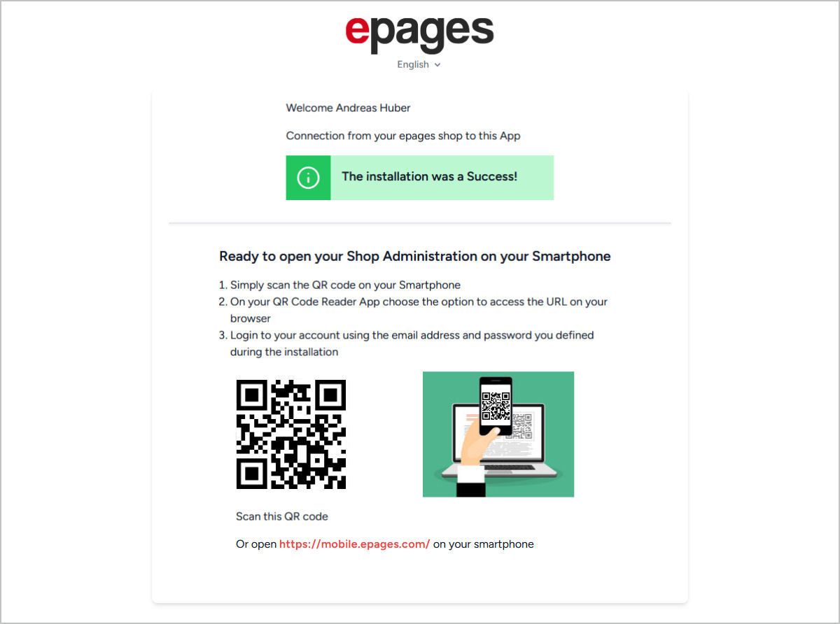 epages Now Administration App Install OK epages Now Administration App Install OK