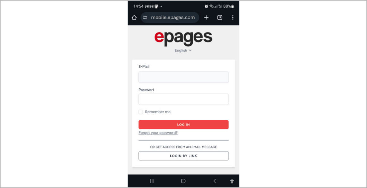  Open epages Now Administration App on smartphone 