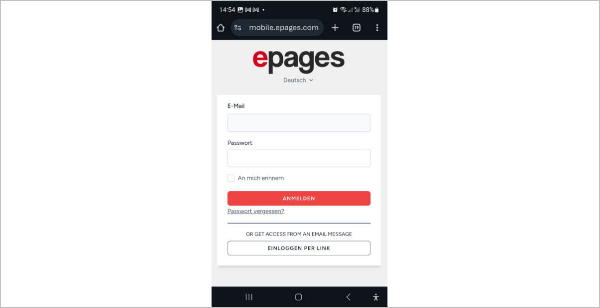 epages Now Administration App auf Smartphone öffnen epages Now Administration App auf Smartphone öffnen