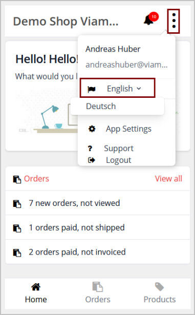 epages Now Mobile Administration App change language