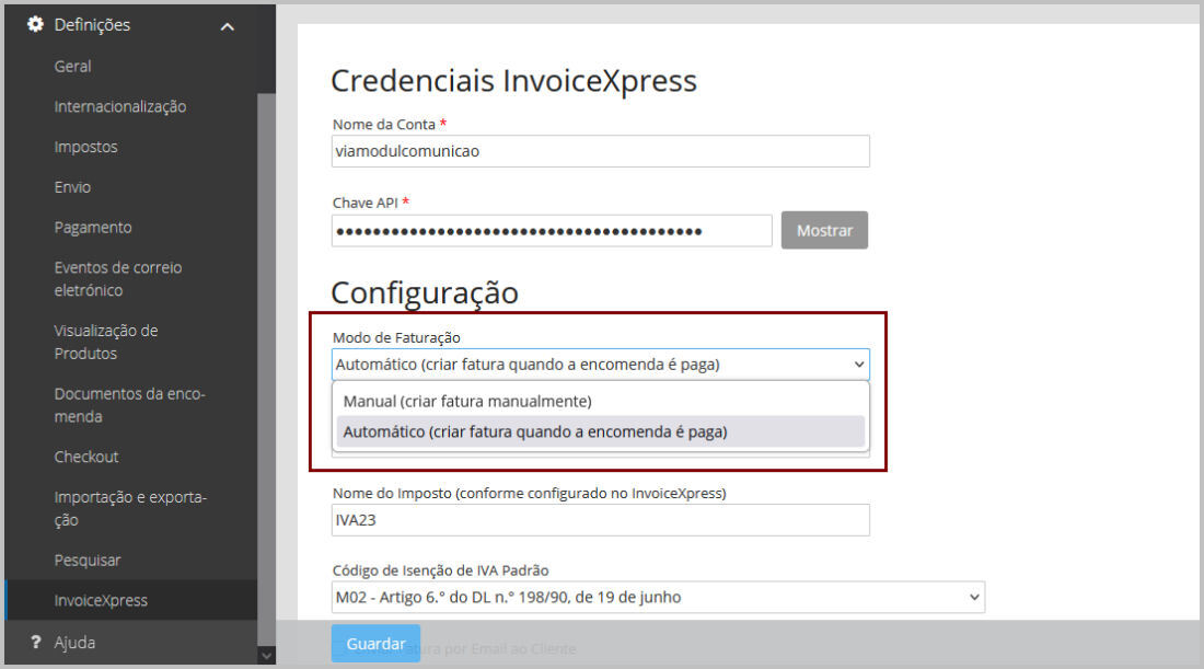 epages Now invoicExpress - Facturas de Modo Manual ou Automatico