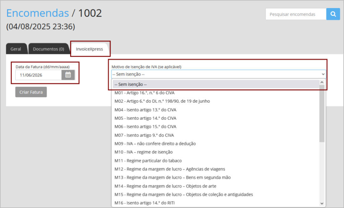 epages Now invoicExpress Gerar Factura Manualmente
