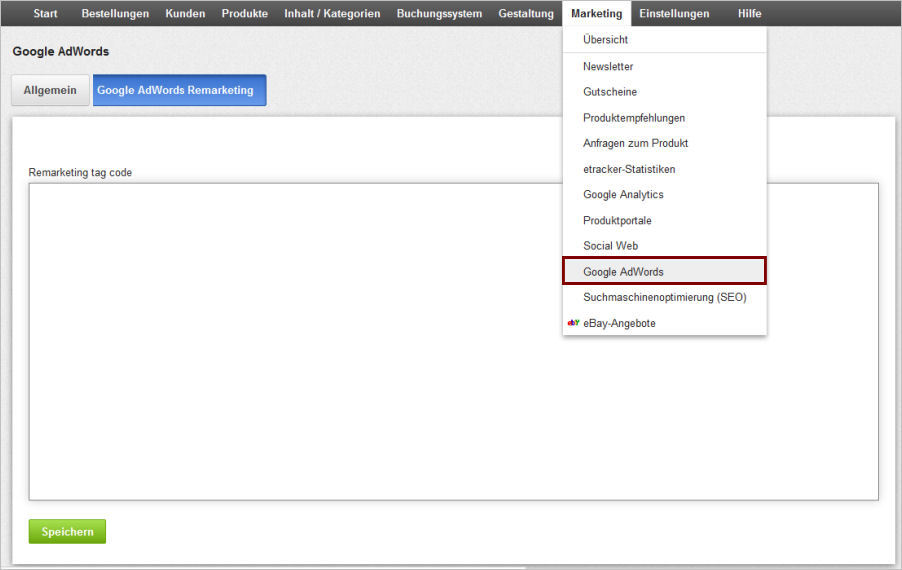 Google Remarketing Tag eCommerce epages 