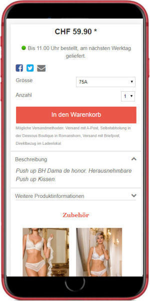 WomenTrends Mobile Product Detail mit Zubehör