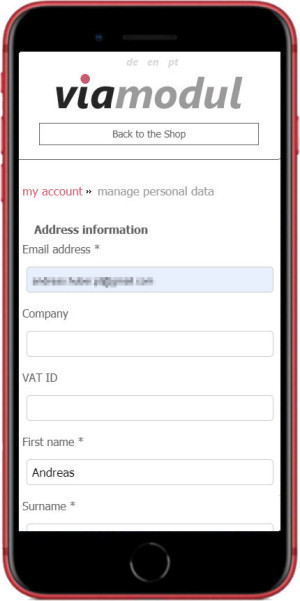 Edit My Account on epages 6 mobile version Edit My Account on epages 6 mobile version
