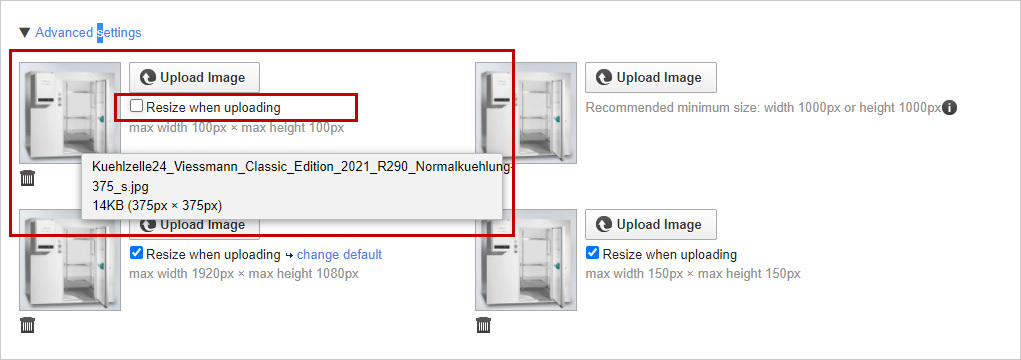 The product image for the product listing must be uploaded with dimensions 375px x 375px without resizing The product image for the product listing must be uploaded with dimensions 375px x 375px without resizing
