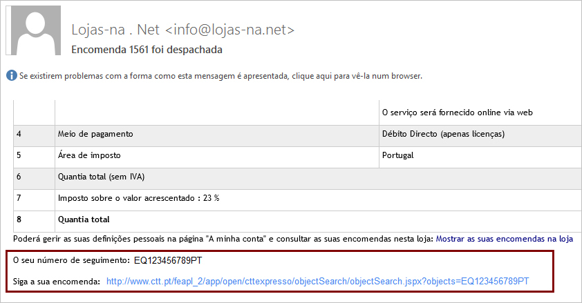 Epages envio automáitico do código Seguimento 04 Mail de Confrmação