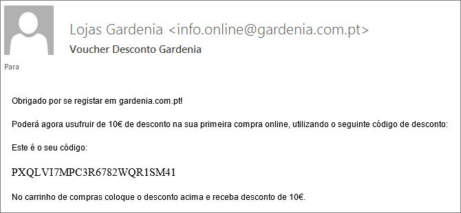 Recebimento de Voucher por subscrição Newsletter com epages - CaseStudy Gardenia 