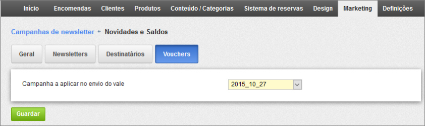 Selecção da Campanha do Vale de Desconto na Campanha da Newsletter epages